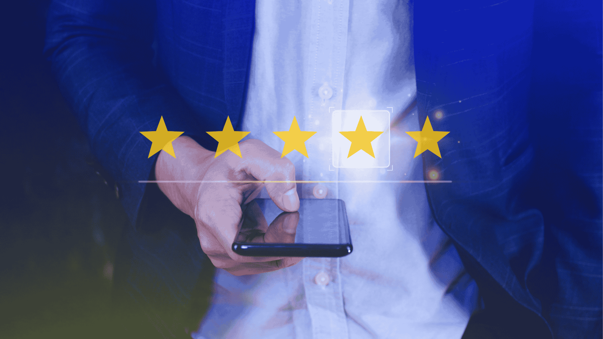 Star ratings hovering over phone