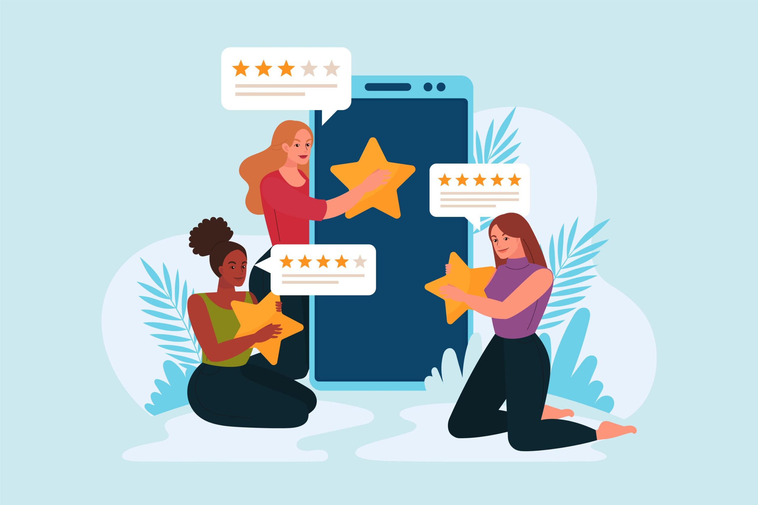 Illustration of customers leaving reviews online